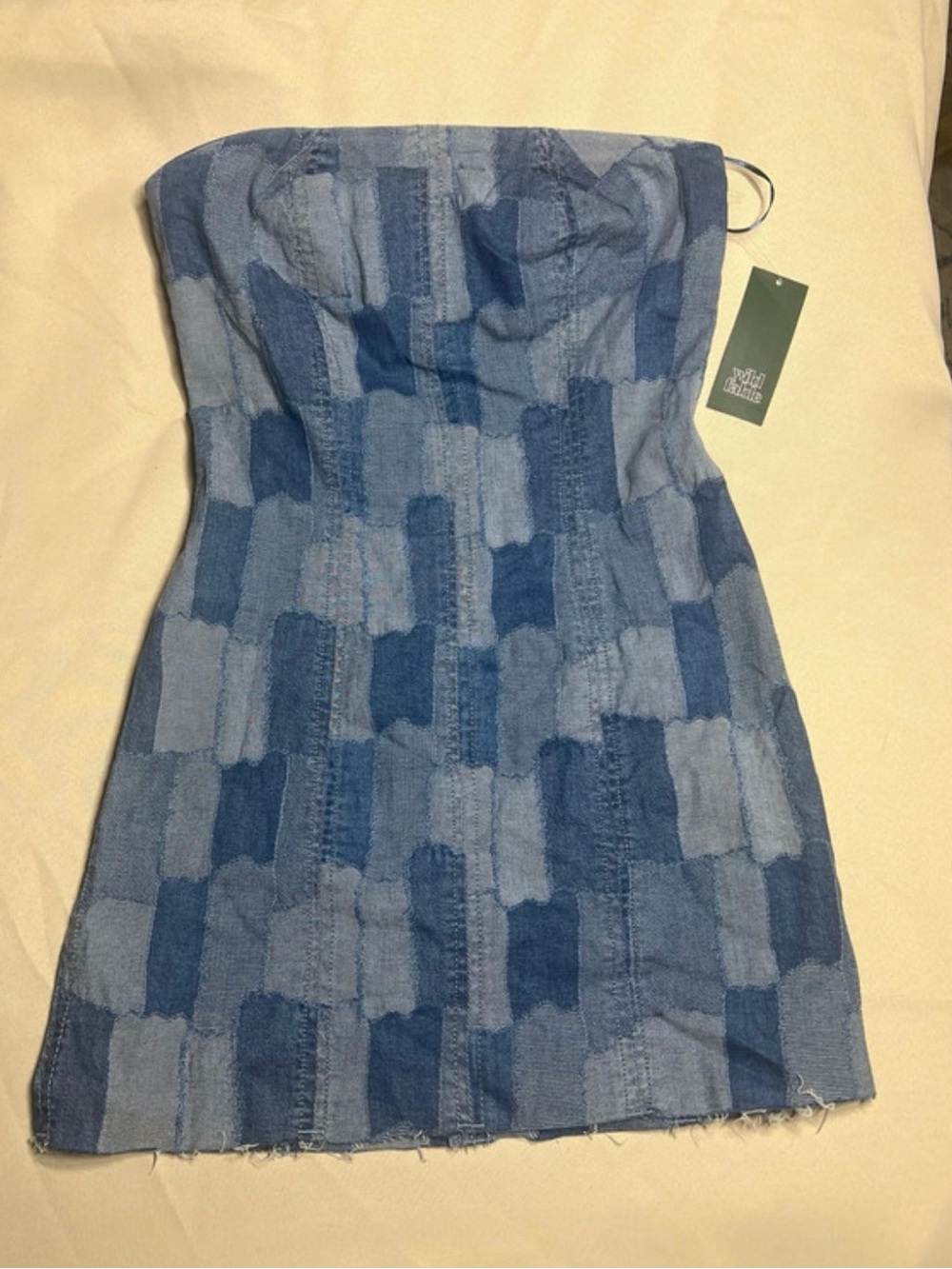 wild fable Strapless Denim Patchwork Mini Dress - Blue